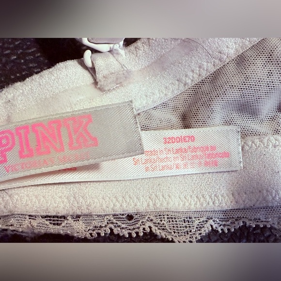 PINK Victoria's Secret Lace Trim Bra - Light Cream and Pink - Picture 3 of 5